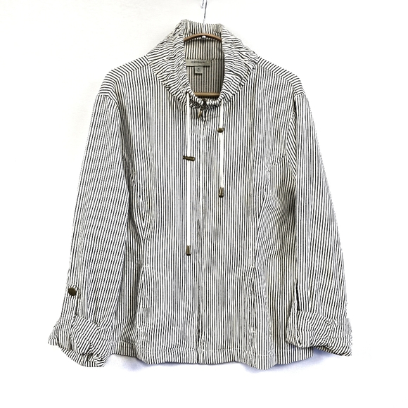 Dress Barn Jackets & Blazers - Dressbarn Stripe Live a Little Zip Up Jacket Size XL Black Off White